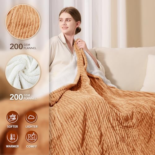 Image of Homemate Electric Heated Blanket Full Size - 72 inchx84 inch Heating Blanket Full Size 1 /2 /4 /6 /8 Hours Auto-Off 10 Heat Level Over-Heat Protection Soft Flannel Sherpa ETL Certification