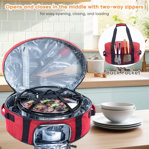 BAGSPRITE Insulated Slow Cooker Carrying Bag for 6-8 Quart CrockPot & Hamilton Beach, Portable Carrier Case with See-Through Window, Adjustable Band & Accessory Pocket, Red, 1914.2 in³, 1 pound - Image 3