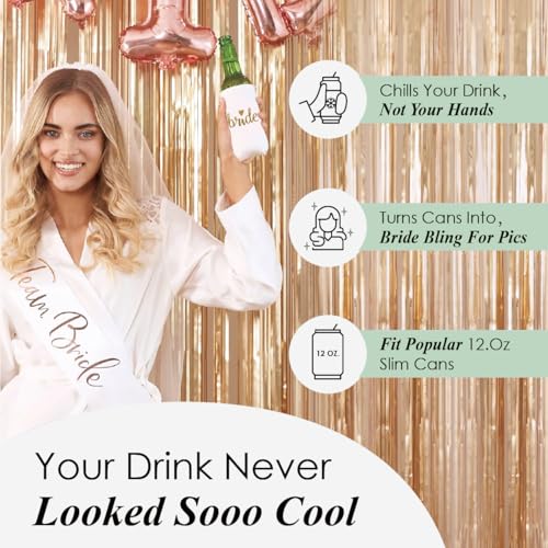 Image of PartyGifts&Beyond Bridesmaid Gifts Can Cooler 10Packs Bachelorette Party Decorations Slim Can Cooler Bride Squad Can Sleeves(Sage Green)