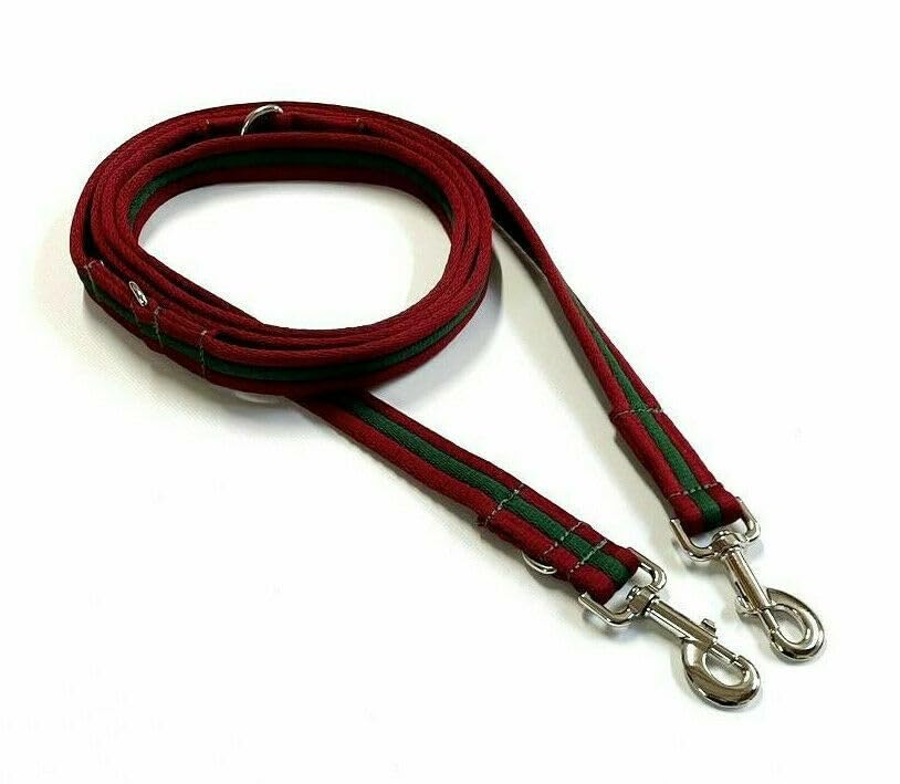 Double Ended Dog Training Lead Police Style Adjustable Leash 11ft (3.3 Metres) Multi-Functional In Air Webbing (Burgundy/Forest Green, 25mm Air Webbing) โ image 1
