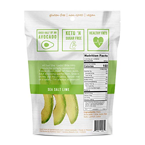 Earnest Eats Snacking Avocado, Sea Salt & Lime Flavor, Freeze Dried Food, Keto Snack, Sugar Free, Non-GMO, Gluten-Free, Vegan, 0.6 Ounce (Pack of 8) - Thumbnail 2