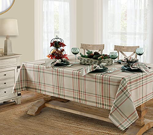 Newbridge Green Autumn Pocono Rustic Plaid Rectangle Fabric Tablecloth, 60 x 84 Inch Cottage Farmhouse Easy Care Stain Repellent Table Covers for Holiday Parties