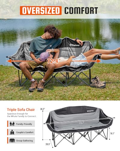 Image of KingCamp 3 Person Camping Chair, Oversized 1100lbs Heavy Duty Loveseat