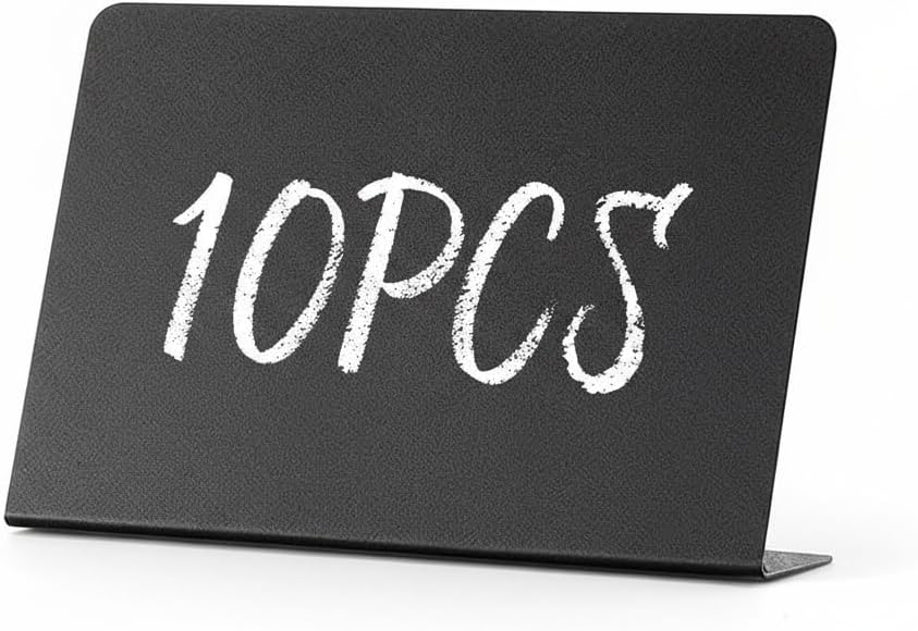 Reusable Mini Chalkboard Signs (10 Pack) with Marker & Erasing Cloth – PVC L-Shape Table Display Signs for Cafes, Restaurants, Weddings, Events, and Hotels, 4”x3”, Black