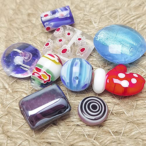 Chenkou Craft 50PCS Glass Beads for Jewelry Making Adults, Big Small Bulk for Crafts Lampwork Murano Bead for Bracelets Necklaces Crafting Supplies + 1pc Plastic Box (Mix) - Thumbnail 4
