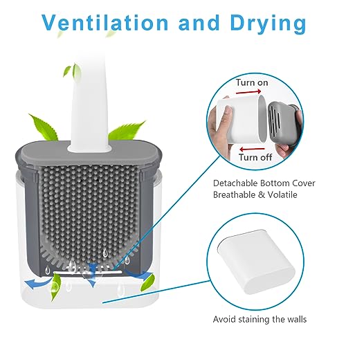 Vicloon Silicone Toilet Brush Set with Quick Drying Holder, Flex Toilet Brush with No-Slip Handle and Flexible Silicone Soft Bristle for Deep Toilet Gap Cleaning (White) - Image 5