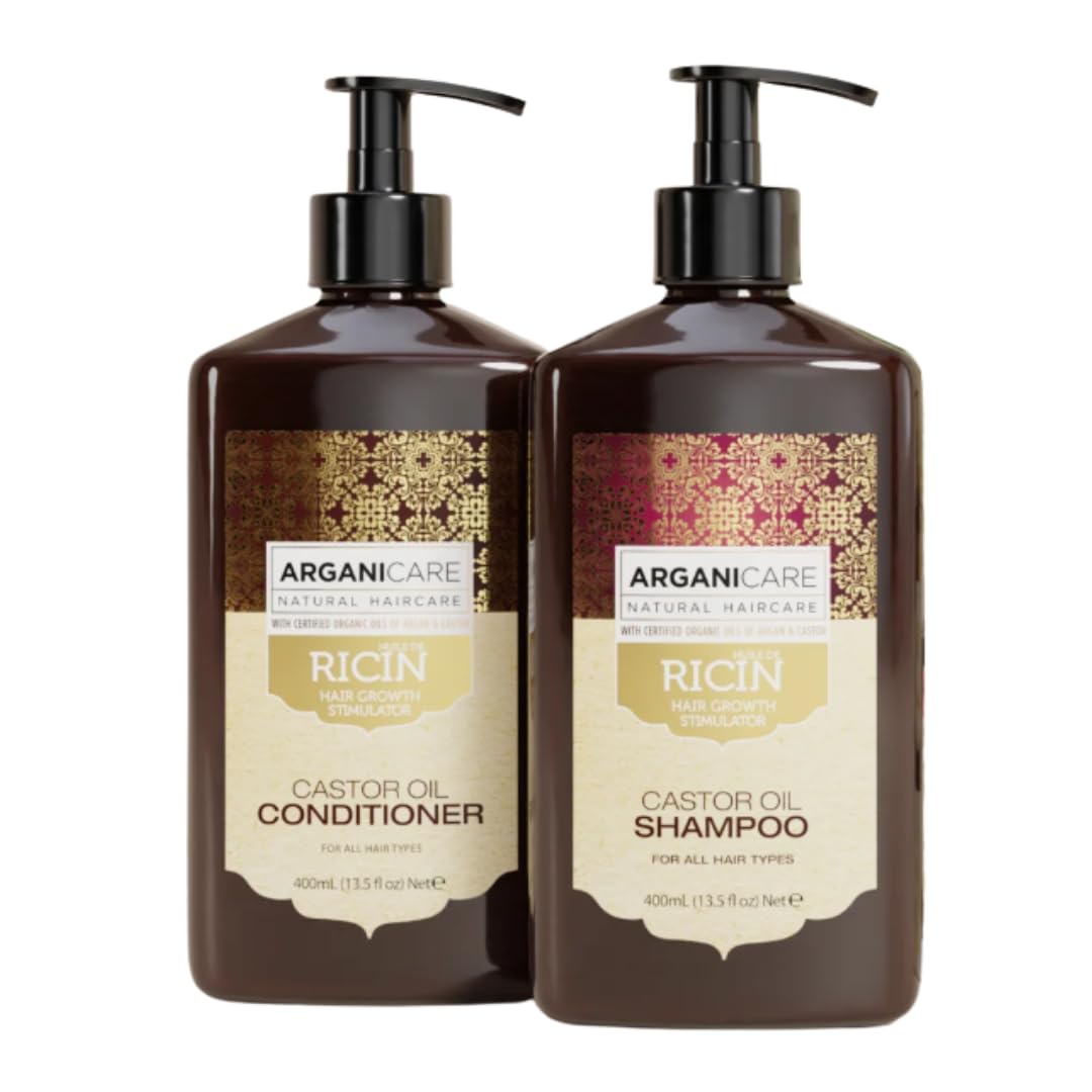 Arganicare | Duo Shampoo + Conditioner | Castor | Growth Accelerator | Gently Cleans & Moisturizes Hair | All hair types | 1x400 ML+ 1x400mL