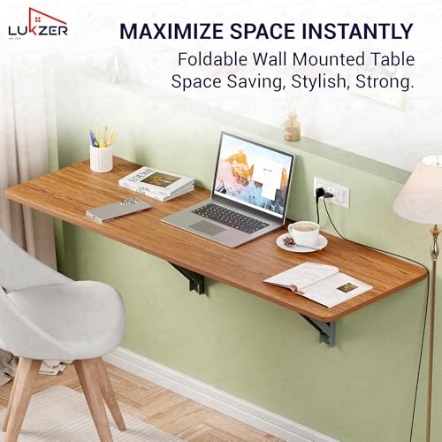 Image of Lukzer Engineered Wood Wall Mounted Folding Table for Kitchen, Computer, Workstations Multi Function Computer Desk Workbench (MT-001 / Brown Oak /120 x 40 cm) DIY (Do It Yourself)