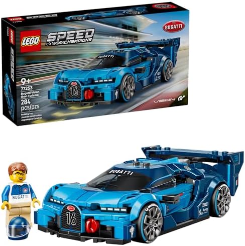 LEGO Speed Champions Bugatti Vision Gran Turismo Hyper Sports Car Building Toy for Kids & Gamers - Building Set W/Bugatti Driver Minifigure for Boys & Girls, Ages 9+ - Gift Idea for Birthdays - 77253