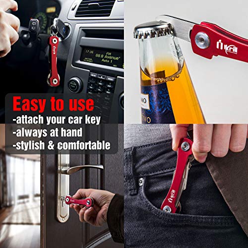 Smart Compact Key Holder & Key Organizer Keychain-Pro with Premium Accessories and Smart Key Ring/loop for Car Keys & Pocket Key Holder, Bottle Opener and Carabiner up to 20 Keys (Red))