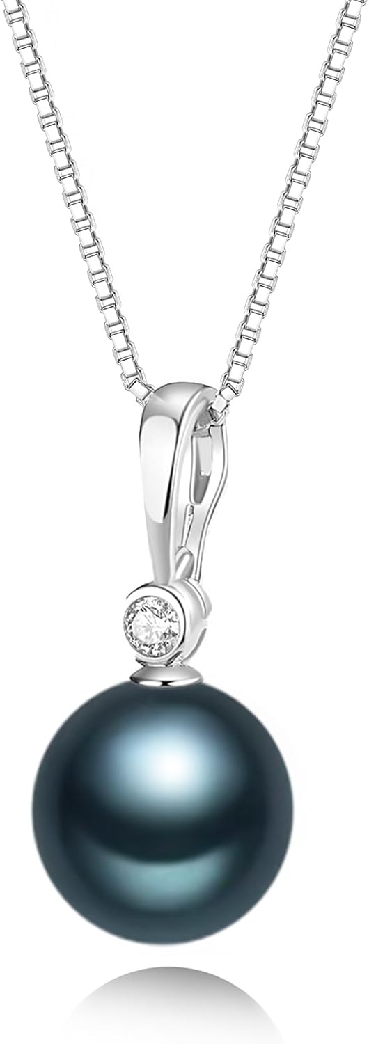 YAMI Black Tahitian Pearl Pendant Necklace, 11-13mm Saltwater Cultured Round Pearls, 925 Sterling Silver with 18+2IN Adjustable Chain – Elegant Luxury Jewelry Gift for Women