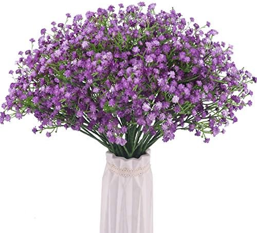 BOMAROLAN Artificial Baby Breath Flowers Fake Gypsophila Bouquets 12 Pcs Fake Real Touch Flowers for Wedding Decor DIY Home Party（Purple）