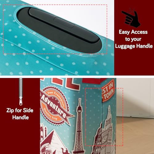 Image of HOKIPO 220gsm Durable and Washable Suitcase Covers for Trolley Suitcase, Large (26-27inch) - Travel Stories (AR-6345-D4)