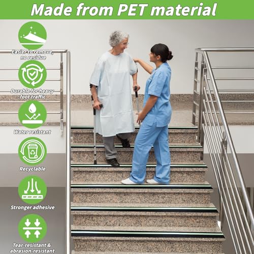 Image of Oleitodh Anti-Slip Traction Tape, 3In x 60Ft, Glow-in-Dark Green Stripe | High traction non-skid surface, waterproof & abrasive. Ideal for stairs, ramps, skateboards. Outdoors & indoors.