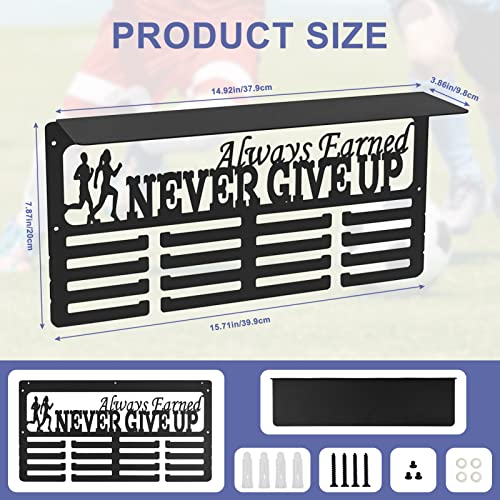 Yexexinm Metal Medal & Trophy Display Shelf, Never Give Up Medal Hanger Display With Trophy Shelf，Medal Holder And Trophy Display Hanger Rack Frame Wall Mount Medal Hanger - Holder Over 70 Medals #TOP1