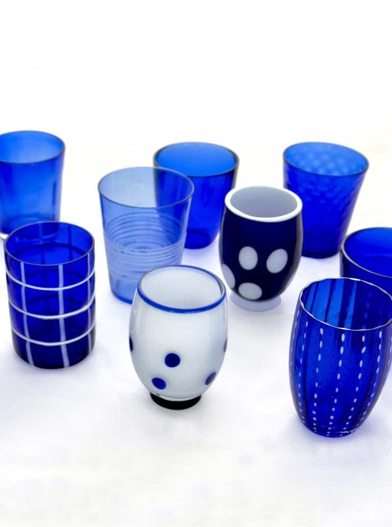 Verres bleus ZAFFERANO MELTING POT lot de 6 gobelets design en verre coloré pour la table