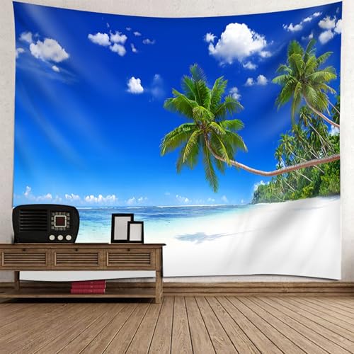 Tapisserie paysage ciel bleu plage : déco murale grand format pour chambre et salon