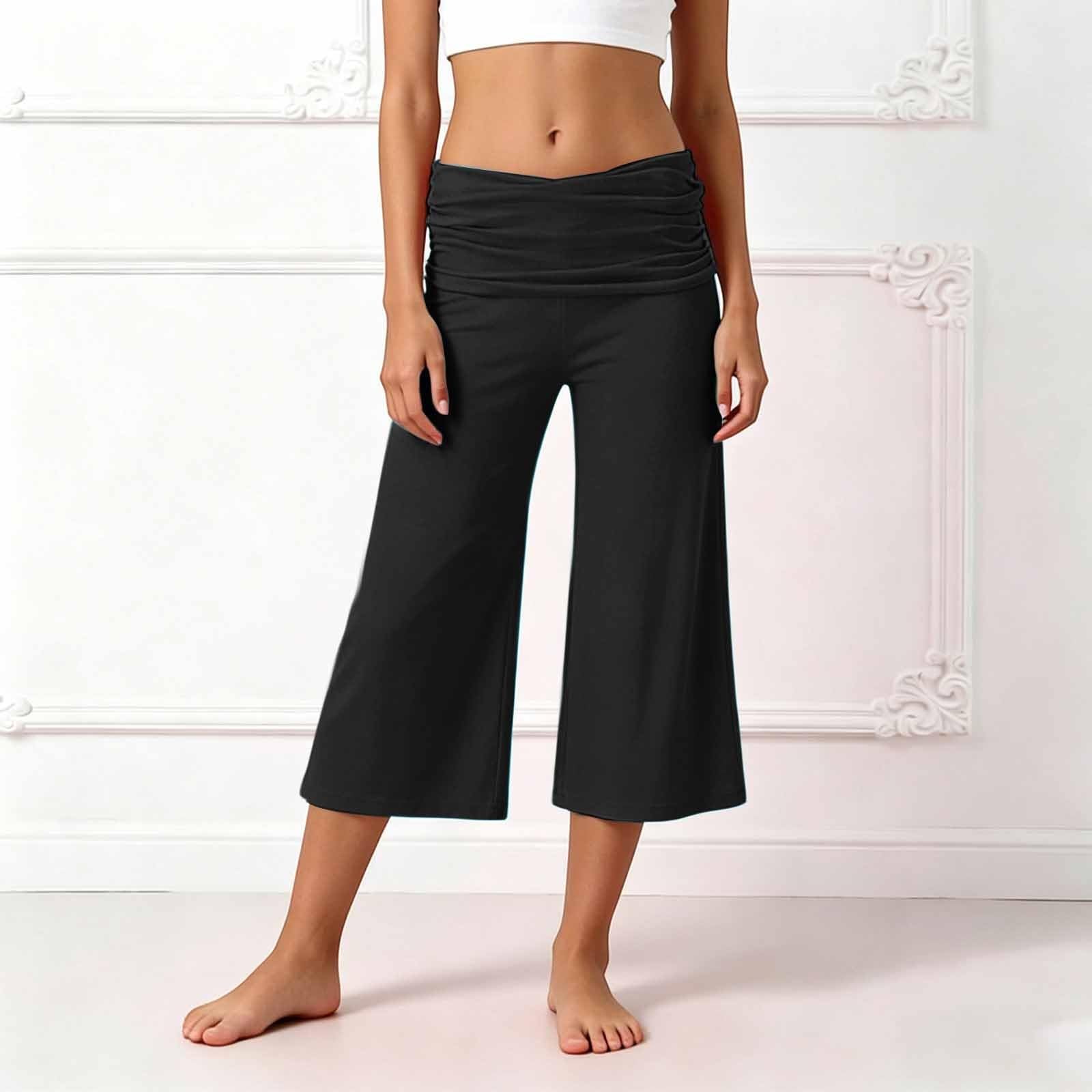 3/4 Coral Fold Over Yoga Pants Mädchen Weite Bein Caprihose Mit Raffung Loose Fit Uni Lounge Hose Mit Hohem Umschlagbund Korallfarbene Faltenhose Sommer Low Waist Dreiviertel Schlaghose 5-14 Jahre