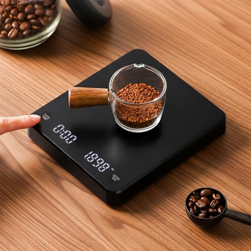 Foto von Digitale Küchenwaage, Kaffee Espresso Waage mit Silikon Pad, Tara-Funktion, 0,1g Genau, Max. Gewicht 3 kg, Kaffeewaage mit Timer, Feinwaage Küche Wiederaufladbare