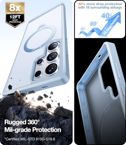 Image of TORRAS 360 Spin Magnetic Stand for Samsung Galaxy S25 Ultra Case, Fit for Magsafe, Shockproof Slim Protective S25 Ultra Case with Kickstand for Women Men, Ostand Spin, Translucent Frosted Silverblue | 360 Spin, Magnetic Stand, Fit for Magsafe, Shockproof, Slim, Protective