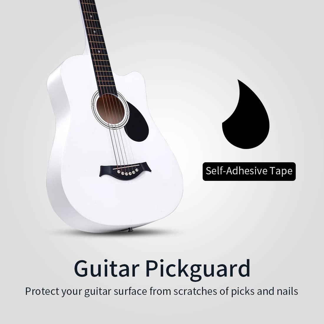 38 Zoll Akustik Gitarre für Anfänger Westerngitarre Weiß Linde Cutaway Guitarra Set mit Gig Bag Stap Learning Book Saiten Strap Tuner Picks Capo Reinigungstuch