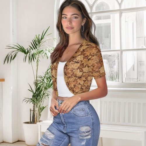 Image of Womens Short Sleeve Bolero Shrug Open Front Knit Cropped Cardigan Shoulder Cover for Dress Cute Casual Knit Cover Up
