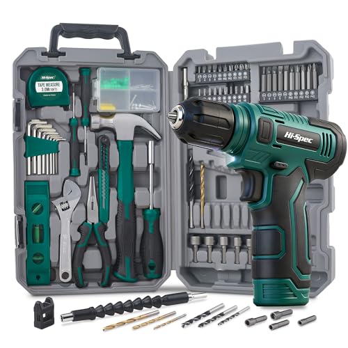 Hi-Spec Trapano Avvitatore Elettrico 8V USB e Set Completo di Attrezzi per la Casa. Trapano Avvitatore Elettrico Senza Fili e Ricaricabile con Valigetta Compatta, Verde