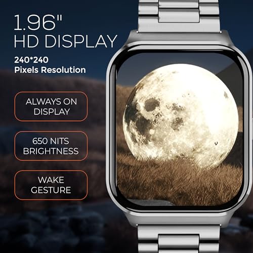 Image of PunnkFunnk NeoLux 1.96 inch HD Display Smartwatch for Men & Women 2025 with 110+ Sports Modes, Heart Rate, Sleep Monitor, IP68 Waterproof, Answer /Make Calls for Android & iOS(Metal Grey)