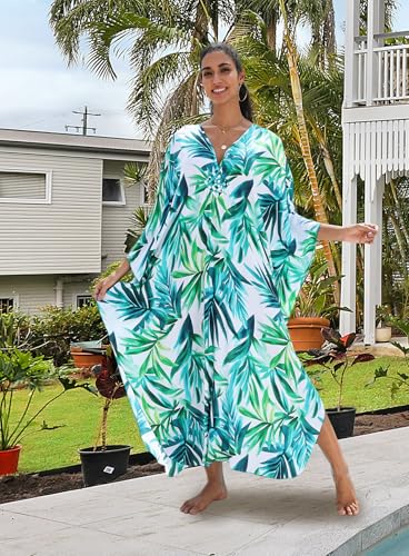 Image of Yanziliu Kaftan Dress for Women,Plus Size Hawaiian Batwing Sleeve Beach Cover Up Summer Swimsuit Dresses