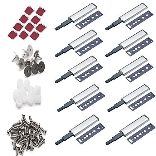 Preisvergleich Produktbild Türdämpfer, Schrank Drucktüröffner,10 Stück Push to Open Türöffner,Möbeltürdämpfer Edelstahl Touch Latch Schließen Damper Buffer für Schranktüren Case Drawer Scharnier Push to Open System (Silber)
