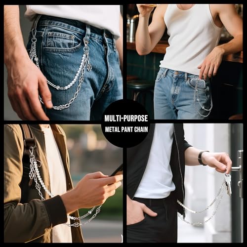 Image of ROCONTRIP Anti-Theft Phone Lanyard Tether & Pants Chain Heavy-Duty Phone Strap With Metal Tether Tab (White Silver)