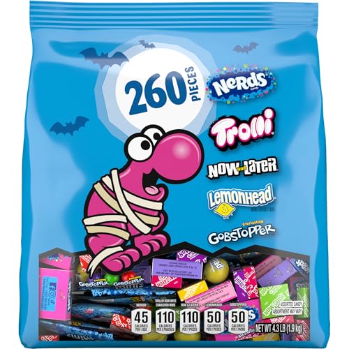 Halloween Candy Classic Fun Trick-or-Treat Assortment with Nerds, Trolli, Now and Later, Lemonhead, Gobstoppers, 260 Pieces, 69.3 Ounces, Variety Bag