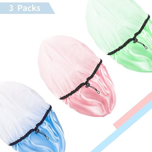 Miniatura 5 de Auban Gorro de ducha para mujer, ajustable, reutilizable, extragrande, gorro de baño impermeable de doble capa, exterior impermeable, forro de EVA,