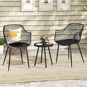 GIANTEX 3 TLG. Gartenmöbel Set, Balkon Terrassenmöbel 2 Sessel mit Tisch, Balkonmöbel Set Wetterfest，Balkonset für Kleinen Balkon, Outdoor Sitzgruppe, Gartengarnitur Sitzgarnitur mit Metallgestell