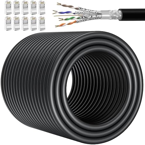 Soibke Ethernet Cable 150m, Cat 7 Shielded High Speed Long Lan Internet Cable 150 Meter Outdoor Indoor 10Gbps S/FTP, RJ45 Gigabit Black Waterproof Network Cable Bulk Patch Cord for Router PC