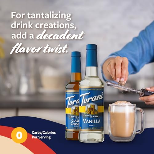 Image of Torani Sugar Free Vanilla Syrup and Sugar Free Classic Caramel Syrup Variety 2-Pack, Coffee Syrups for Drinks, Pumps Included, 25.4 Fl Oz Ea
