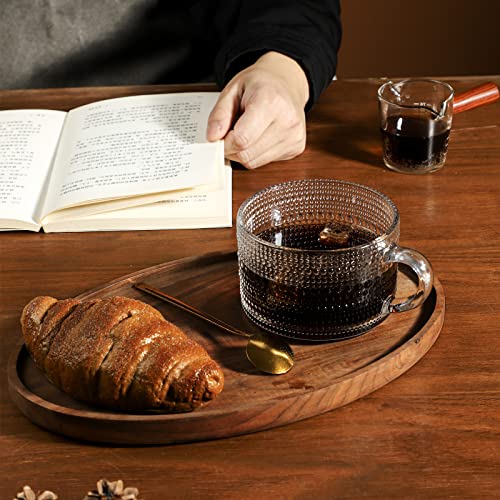 4 Pcs Vintage Coffee Mugs, 2 Sets 14 Oz Clear Embossed Glass Tea Cups With Bamboo Lids And Spoons, Cute Coffee Bar Accessories, Iced Coffee Glasses For Latte, Espresso, Cappuccino, Cereal, Yogurt #TOP3