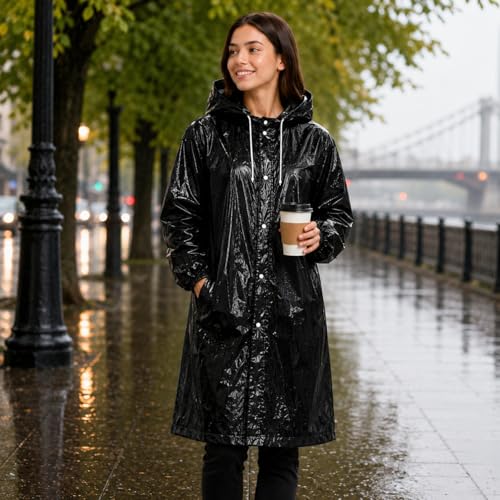 Image of EVA Poncho Raincoat for Men and Women, Lightweight Waterproof with Hood, Adjustable Drawstring, Snap Button Closure, Reusable