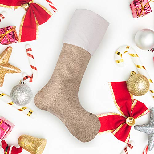 Eeoyu Burlap Christmas Stockings, Xmas Burlap Cotton Fireplace Hanging Stockings Decoration Stockings for Christmas Decoration, Family Christmas Holiday Party and DIY Craft (Color Set 3, 5) - Thumbnail 5