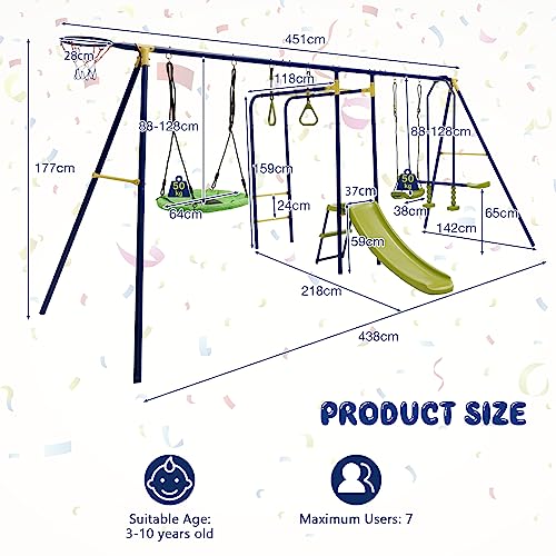 image for GYMAX Kids Swing Set, Metal Swing A-Frame with Swings, Outdoor Childre