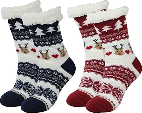 Image of BenSorts Women Winter Thick Slipper Socks with Grippers Non Slip Warm Fuzzy Socks Christmas Gifts