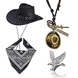 REYOK Western Cowboy Kostüm Zubehör Set Wilder Westen Kinderkostüm Cowboy Set Cowboy Kostüm Zubehör Hut Bandanna Toy Guns mit Gürtel Holster für Halloween Party Dress Up Karneval, Mottoparty(Schwarz)