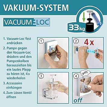 WENKO 22692100 Vacuum-Loc® wall shelf Quadro, Stainless steel, 25.5 x 8.5 x 14 cm, Shiny