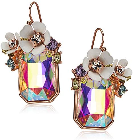Betsey Johnson Flower Rectangle Stone Drop Earrings