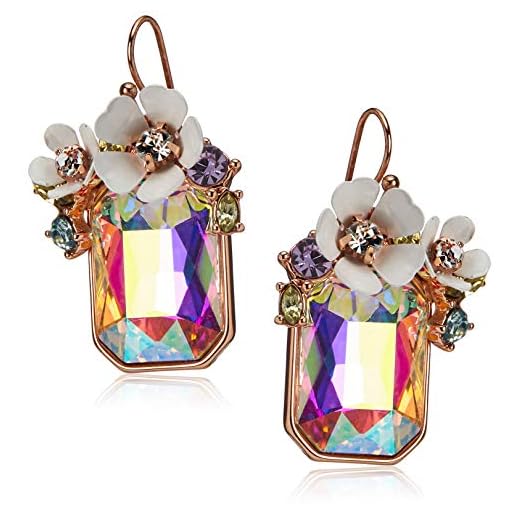 Betsey Johnson Flower Rectangle Stone Drop Earrings