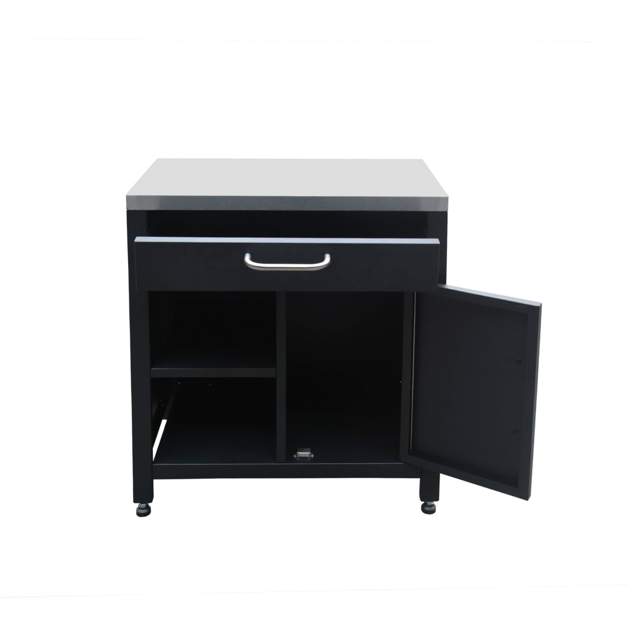 sweeek - Meuble de cuisine extérieure en acier L80cm avec 1 tiroir. 1 porte et 2 étagères de rangement