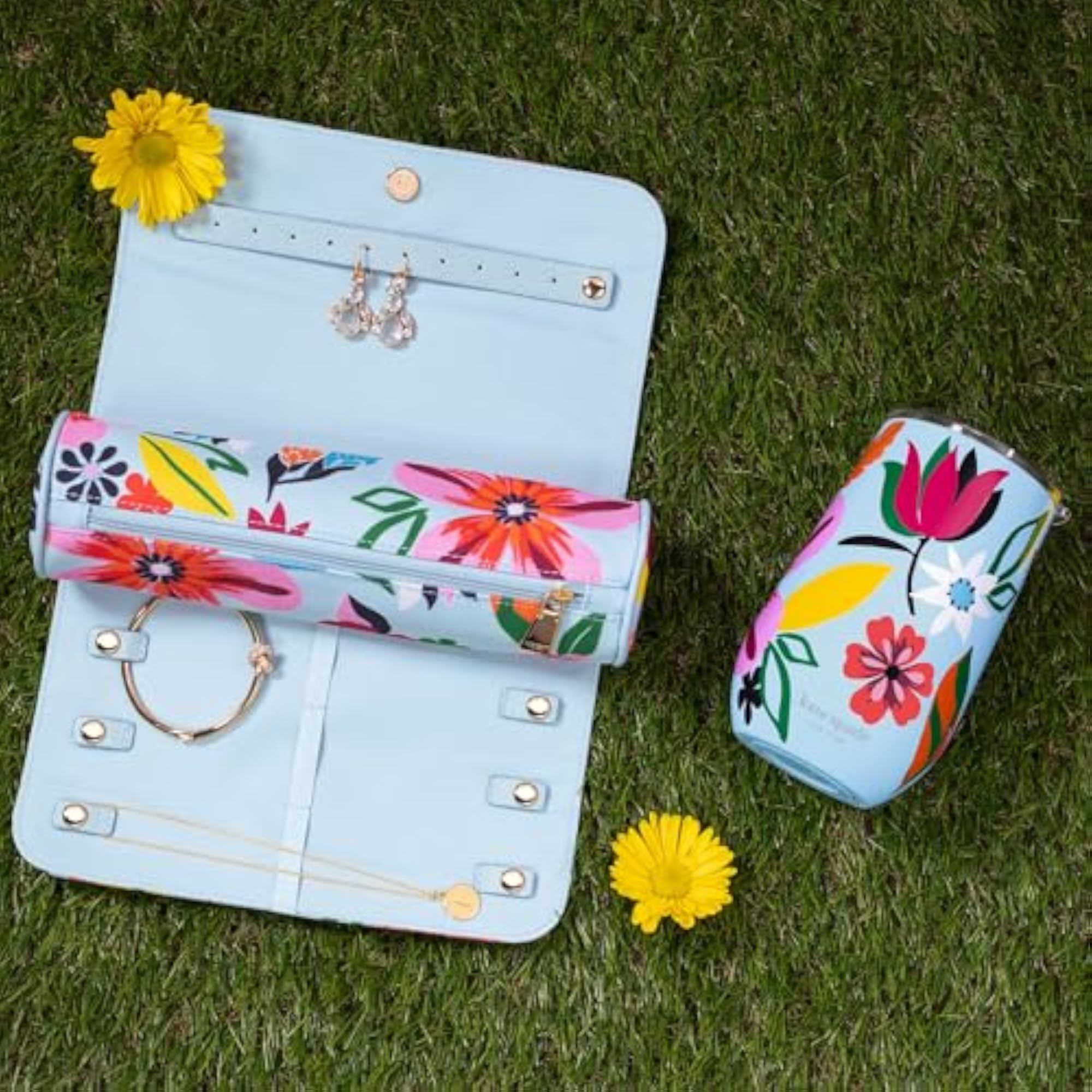 Travel Jewelry Roll with Safari Floral Design