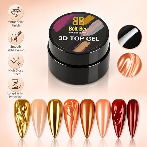 Image of Bolt Bee 3D Top Gel Nail Polish - Semi-Solid Modeling Gel, 8g | DIY Nail Art, Stick-On Drill Trim, Mixable Color Glue for Chrome, Metallic & Glossy Finishes