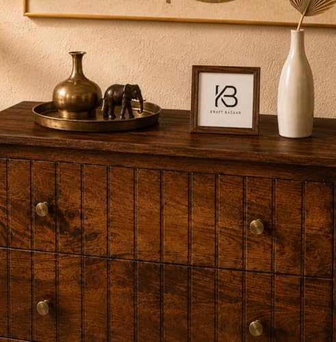 Image of Solid Wood Madrid Chest of Drawers | Drawer Chest with 4 Drawers | Wooden Drawer Storage Cabinet | Finish- Brown