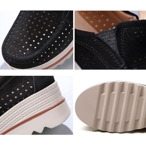 Image of YING LAN Women Slip On Loafers Comfort Suede Moccasins Wide Low Top Shoes